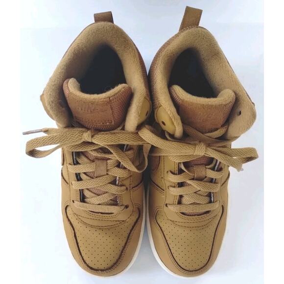 Nike Youth 4Y Court Borough Mid GS Wheat/Gold Athletic Hi-top B-ball Sneakers - Picture 14 of 15